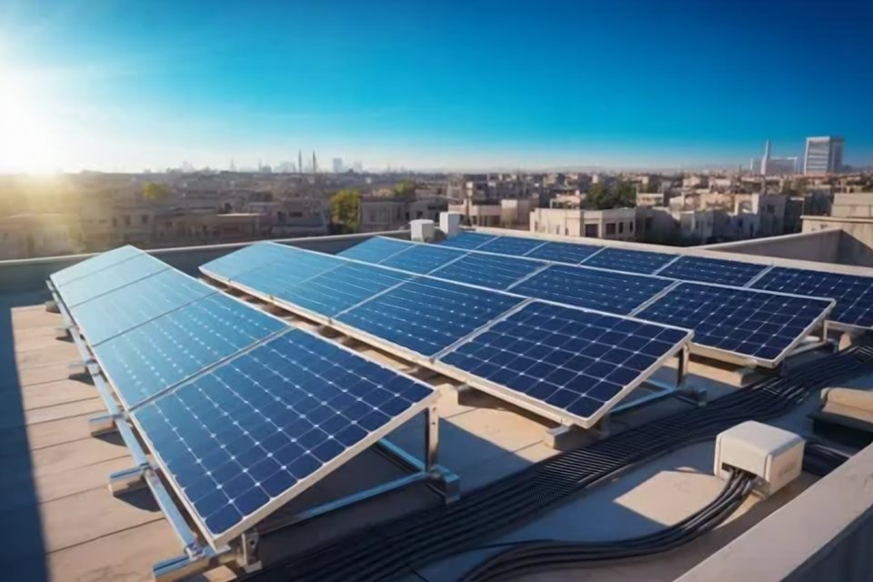Rooftop solar installation on a commercial building