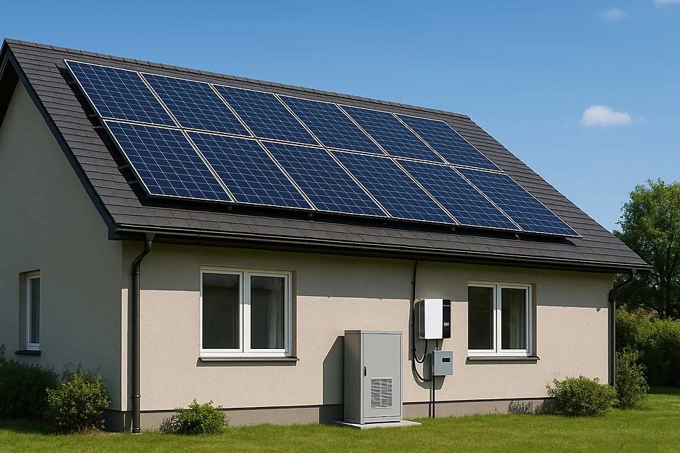 Residential rooftop solar system with inverter and battery